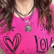 Love Lisa gunmetal magnetic pave choker necklace shown on model modern dark chain jewelry styling