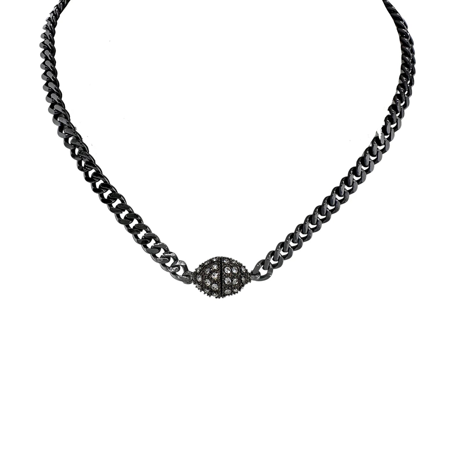 Love Lisa gunmetal magnetic pave choker necklace with crystal clasp dark metallic chain style for women