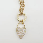 Gold pavé heart lock charm with twisted handle on large clasp

