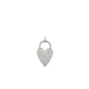 Silver pavé heart lock charm with twisted handle on large clasp

