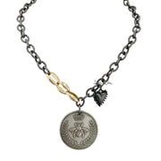 Lolita Queen Bee Coin Necklace gunmetal antique finish bold coin pendant necklace
