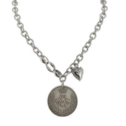 Lolita Queen Bee Coin Necklace silver antique patina reversible coin pendant on statement chain