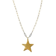 long paperclip charm necklace in gold with star charm on 30 inch chain