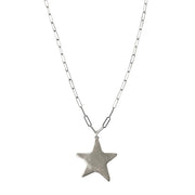 silver long paperclip charm necklace with star charm on long paperclip chain