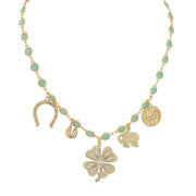 Love Lisa lucky clover green stone necklace with diamond by the yard style and gold lucky charms