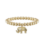 gold beaded bracelet with elephant charm from lori lucky lady collection symbol of strength and good luck