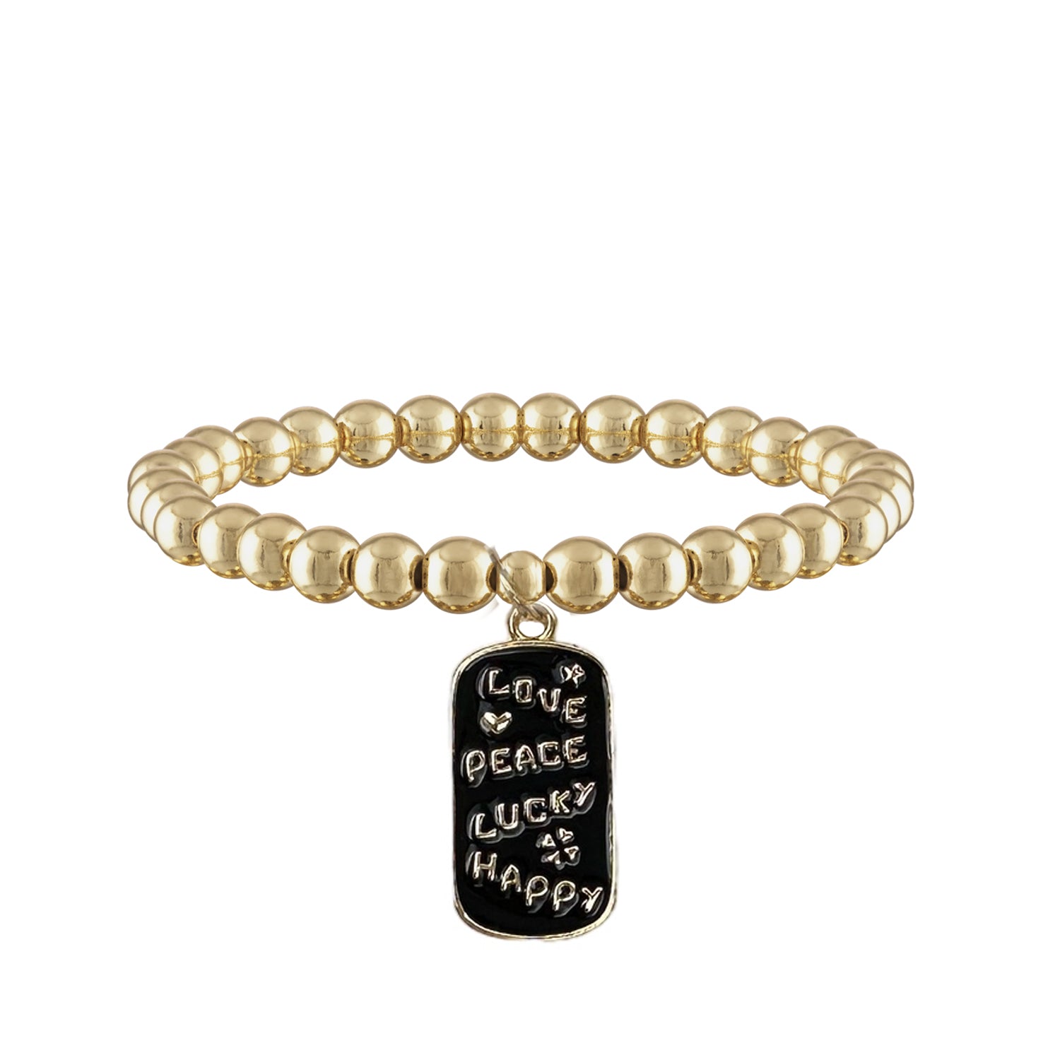 gold beaded bracelet with love peace lucky happy charm inspirational bracelet from lori lucky lady collection