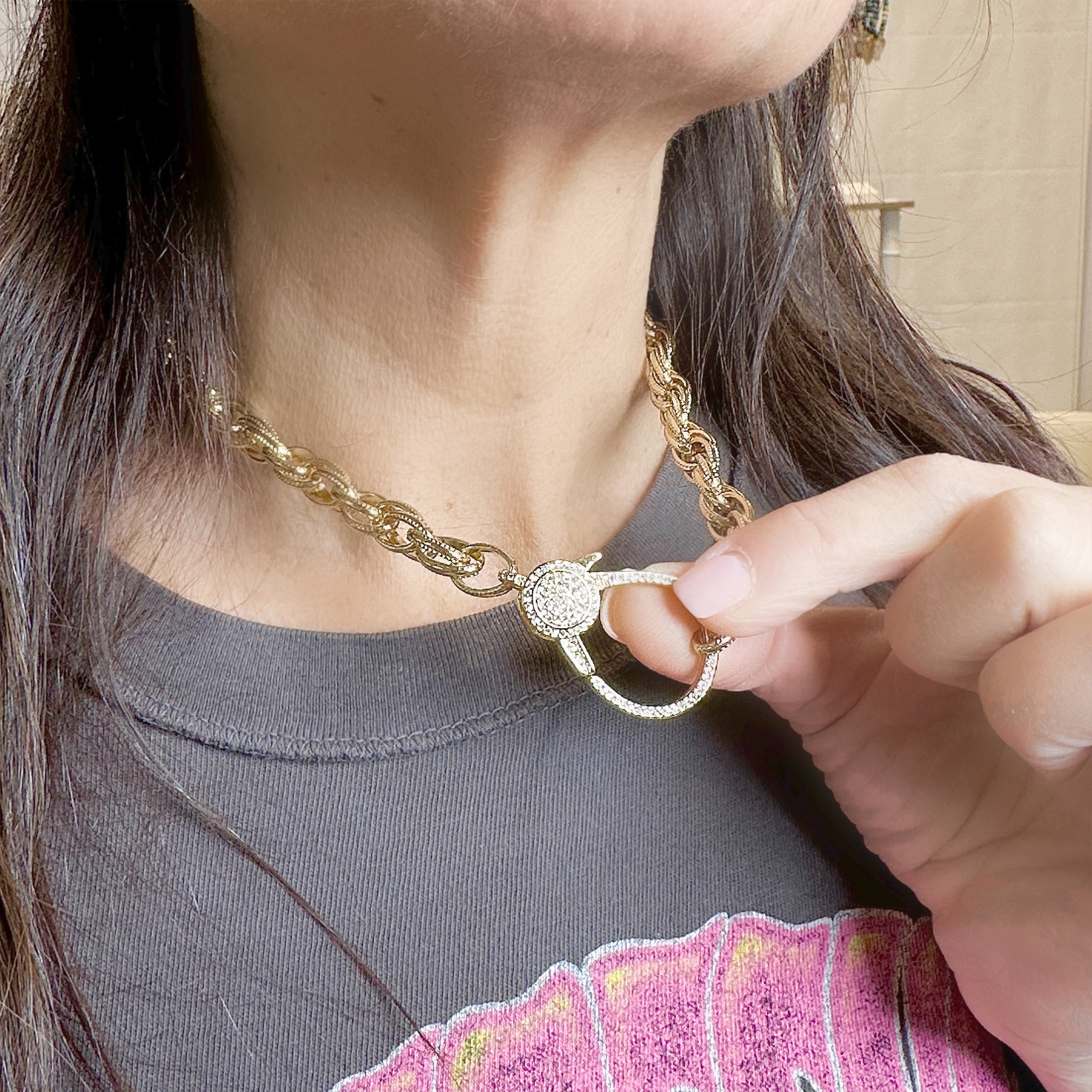 Shelly Charm Keeper Necklace – Gold or Silver Pavé Link Chain