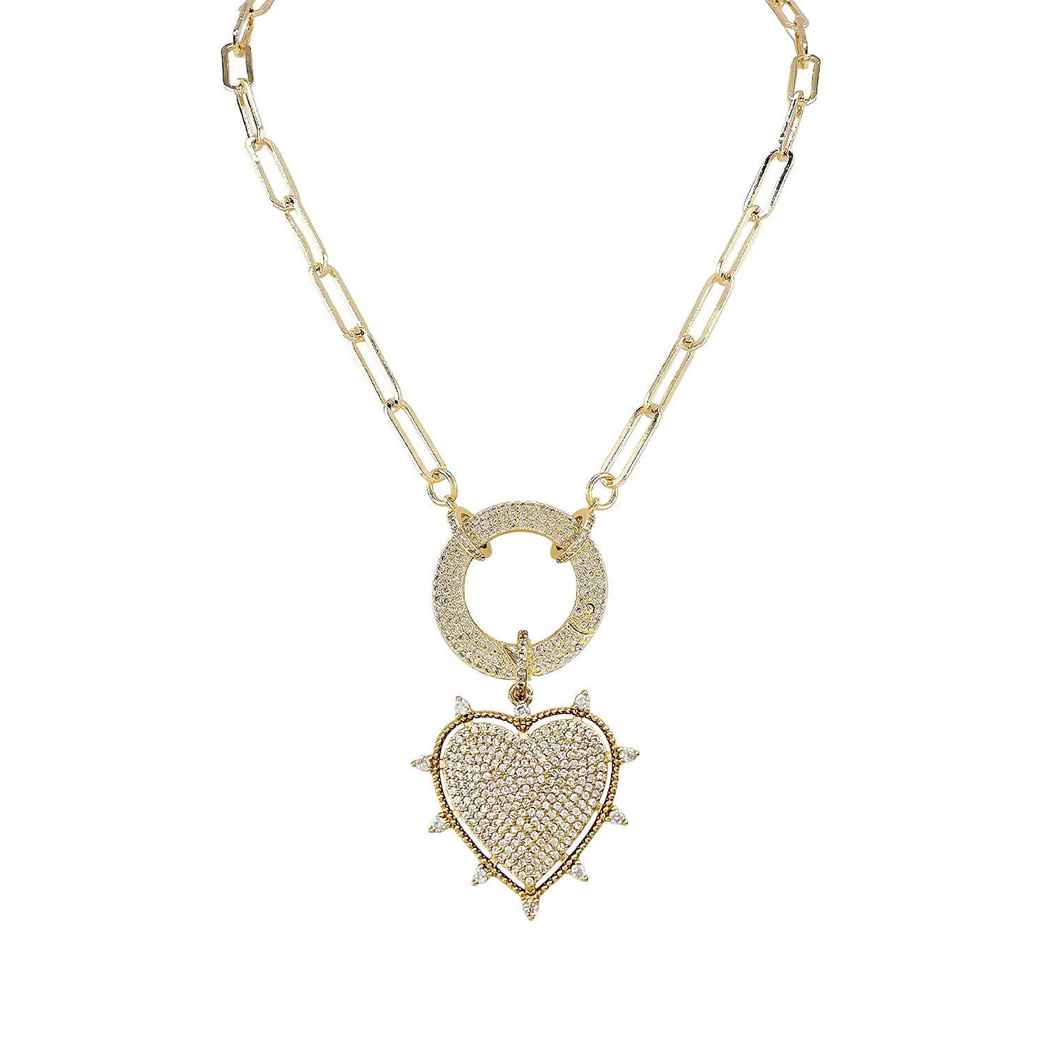 gold stellar heart charm necklace with pavé pendant by love lisa

