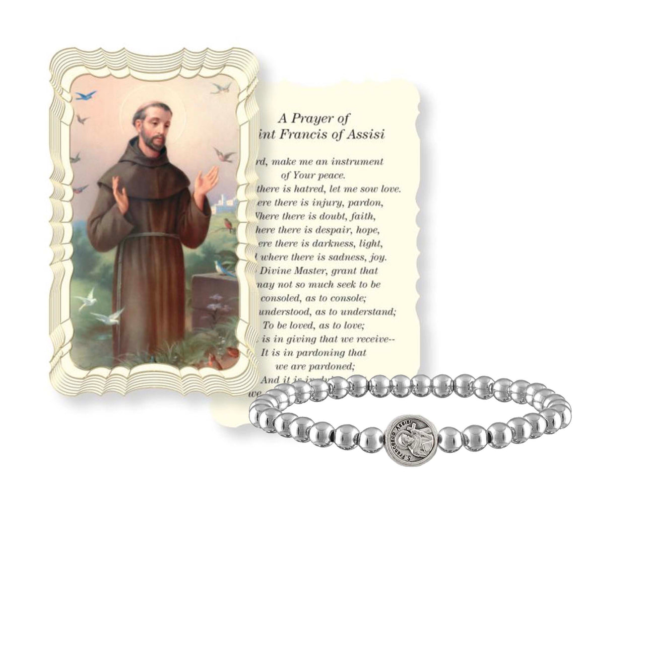 Love Lisa Subliminal Saint Francis beaded bracelet with Saint Francis prayer card