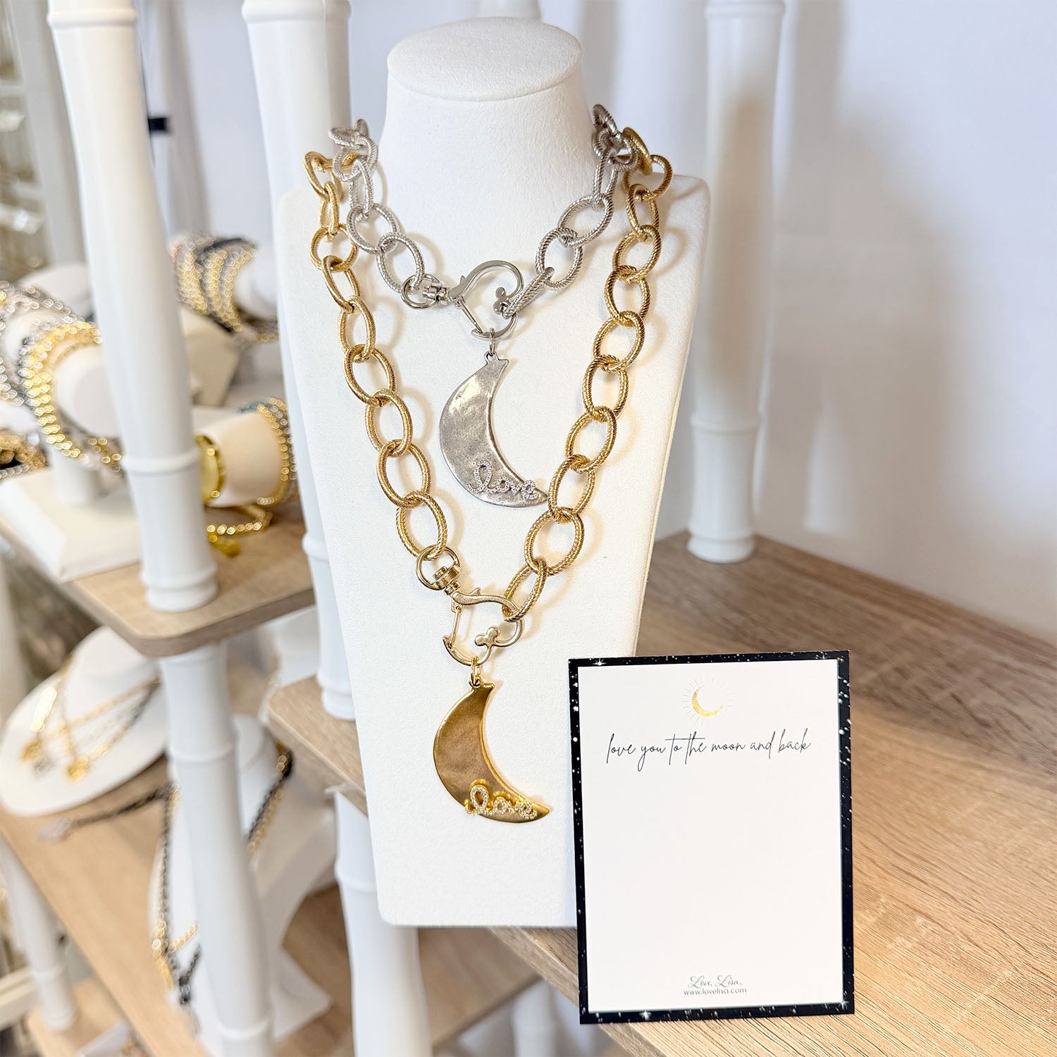 love lisa love you to the moon necklace lifestyle crescent charm dispay