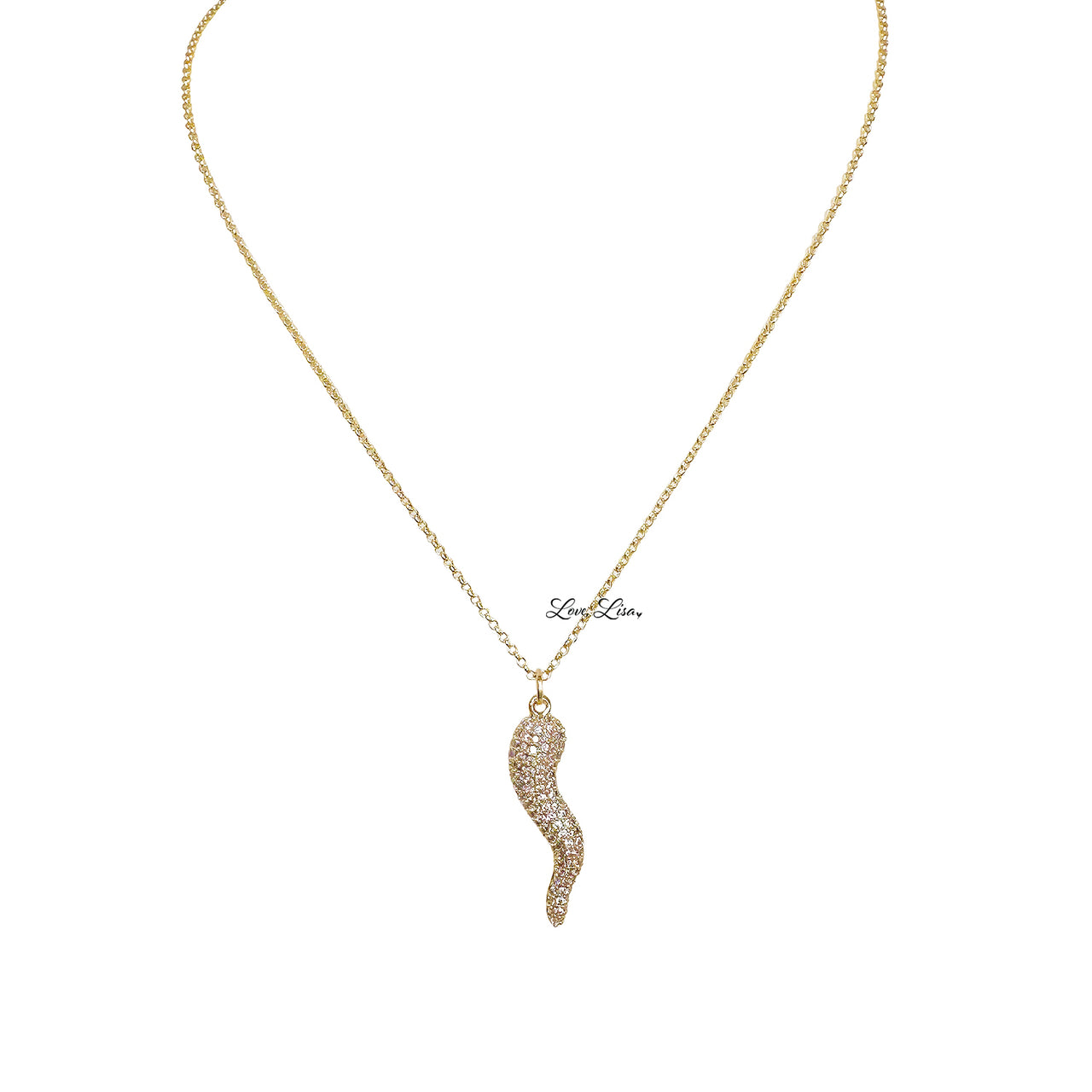 Gia's Large Glam Pave Horn (Cornicello) Necklace