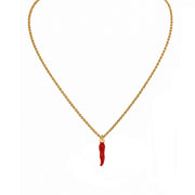 Lucia red and gold Italian horn necklace with small red enamel horn pendant on gold chain