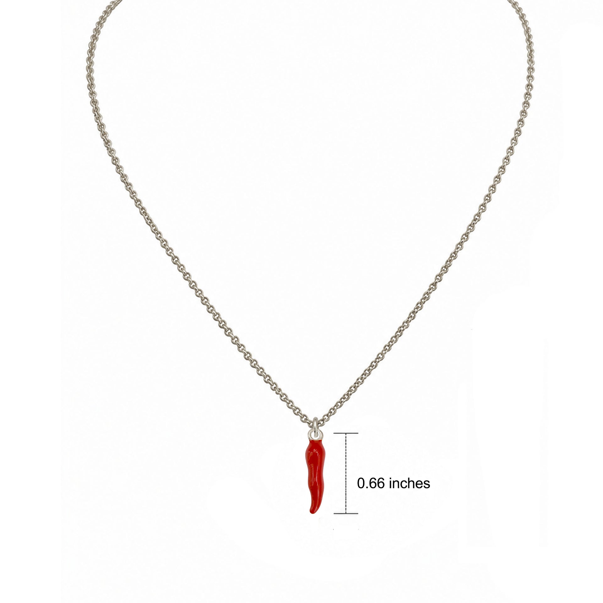 Lucia red and silver Italian horn necklace with small red enamel horn pendant on silver chain