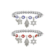 Evil eye Hamsa Star of David Chai bracelet silver beads red evil eye accents

