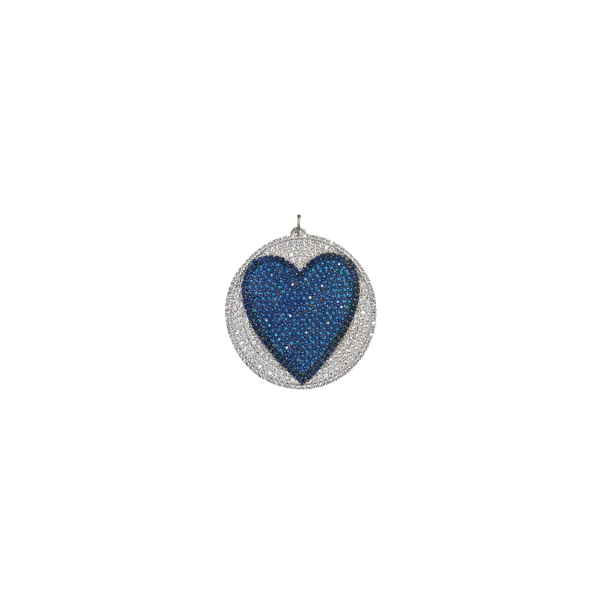 Silver-tone heart disk charm with rhinestone detailing
