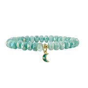 Luna Luxe Moon Charm Crystal Beaded Bracelet in light green with faceted rondelle beads and crescent moon charm