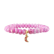 Love Lisa Luna Luxe Moon Charm Crystal Beaded Bracelet in pink with 8mm faceted rondelle beads and enamel crescent moon charm