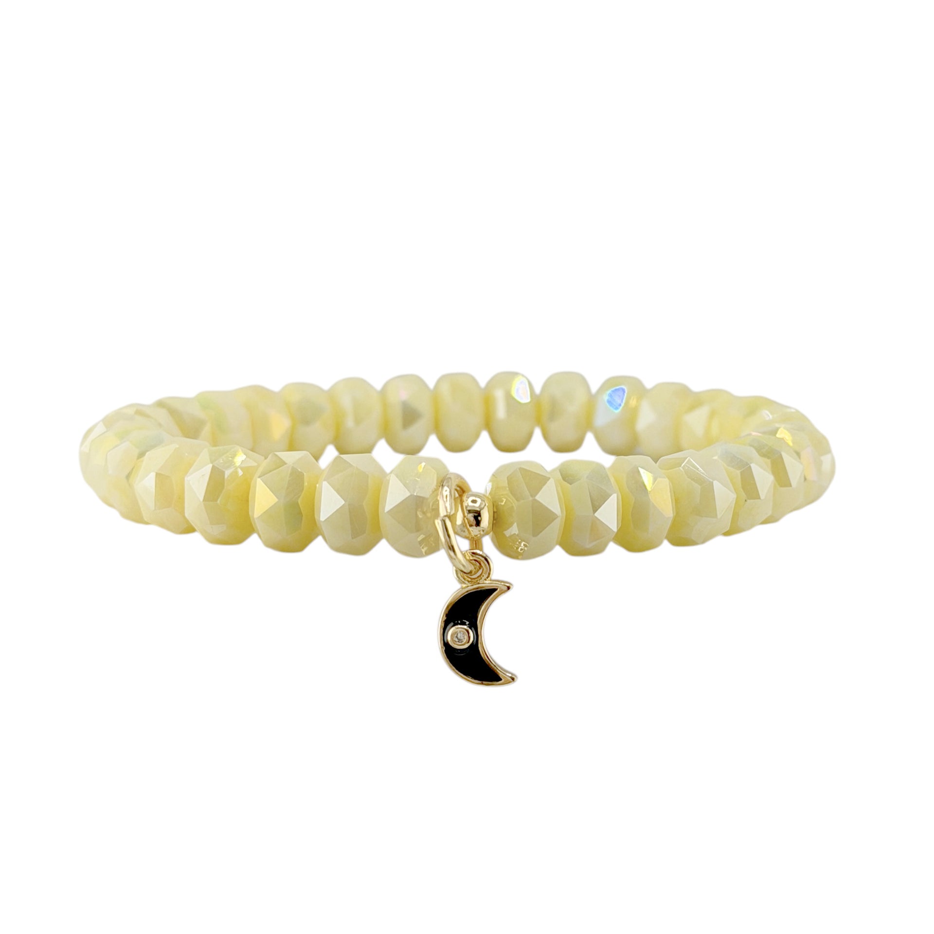 Luna Luxe Moon Charm Crystal Beaded Bracelet in yellow with faceted rondelle beads and crescent moon charm