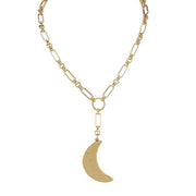gold crescent moon medallion necklace on paperclip chain celestial jewelry Love Lisa