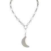 silver crescent moon medallion necklace celestial jewelry Love Lisa