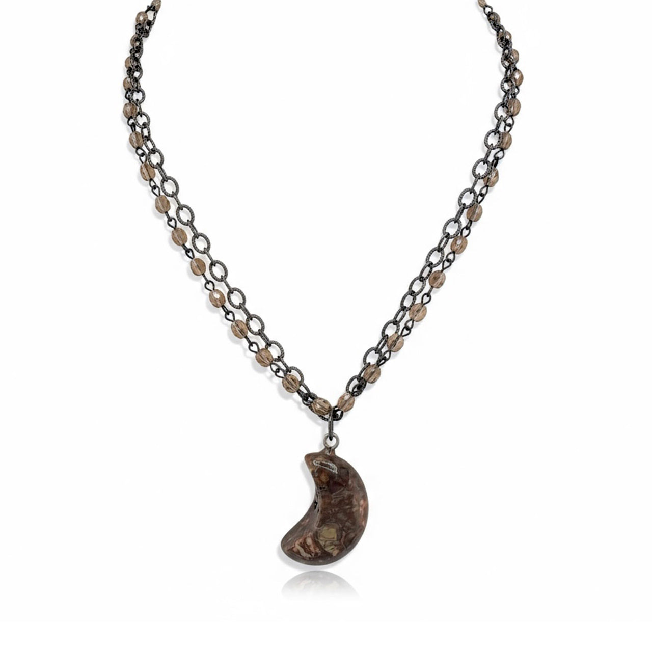 Love Lisa Luna Worry Stone Moon Necklace brown smoky quartz gemstone pendant