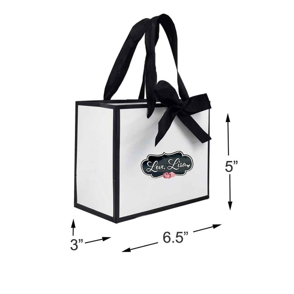 love lisa gift bag with ribbon showing size and dimensions