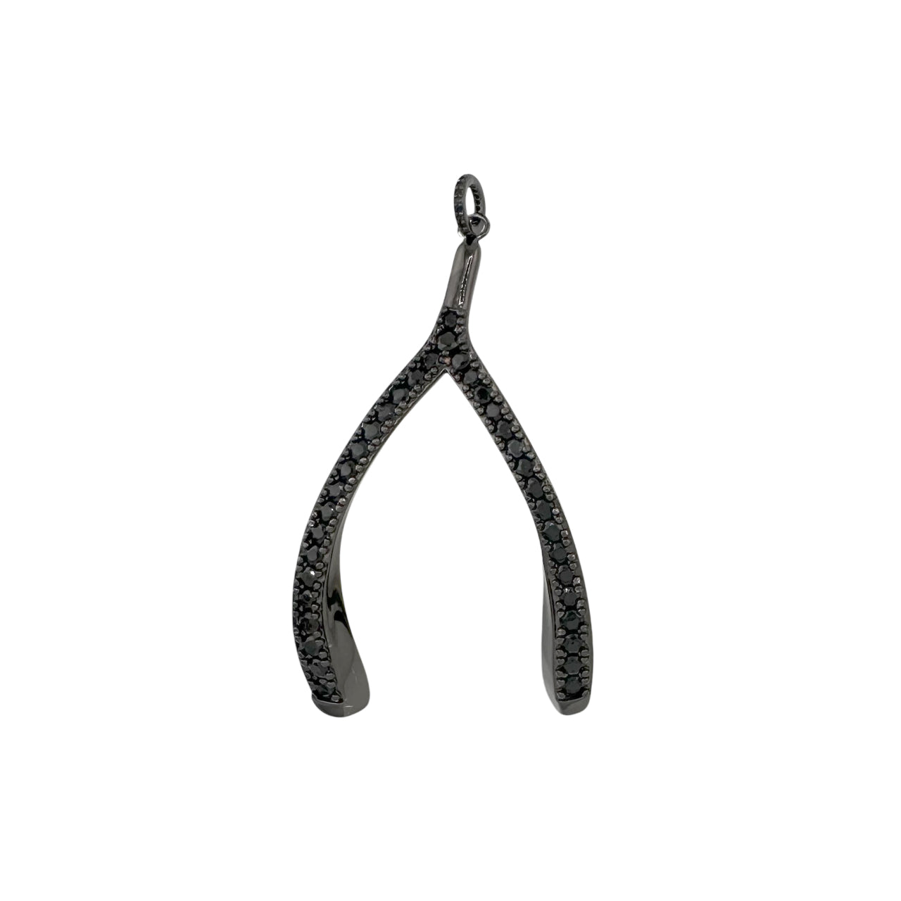 Black Luxe Wishbone Sparkle Charm with jet black crystals and glossy finish