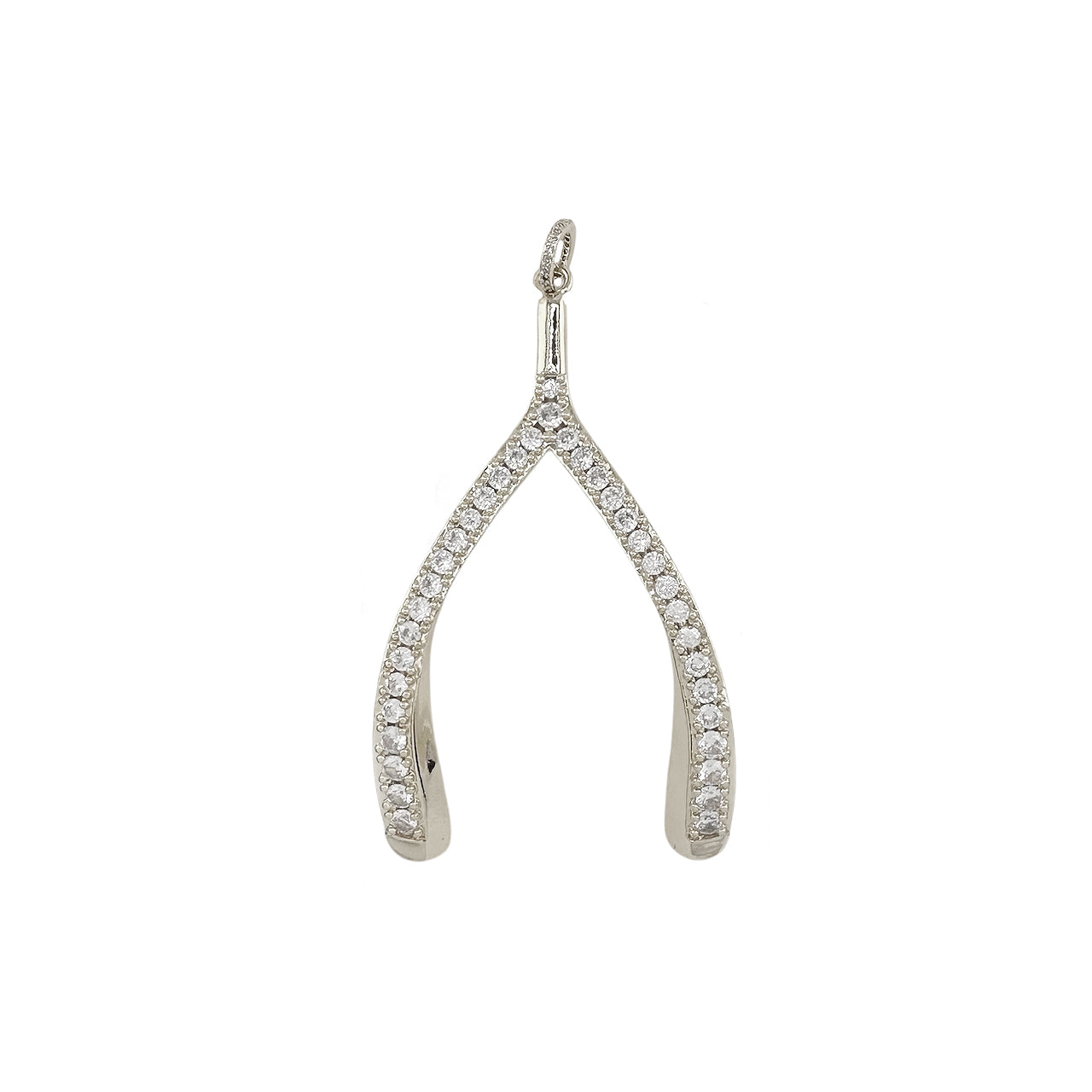 Silver Luxe Wishbone Sparkle Charm with clear cubic zirconia stones in wishbone design