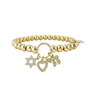 Love Lisa lynn love faith bracelet gold with pavé star of david heart and chai charms