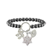 lynn star of david chai evil eye bracelet in gunmetal with silver charms