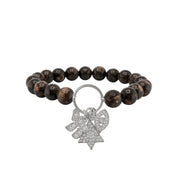 bronzite star of david gemstone charm bracelet with 8mm beads and symbolic charm trio