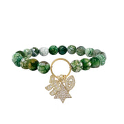 green fire agate star of david beaded charm bracelet with pavé drop charms and center ring