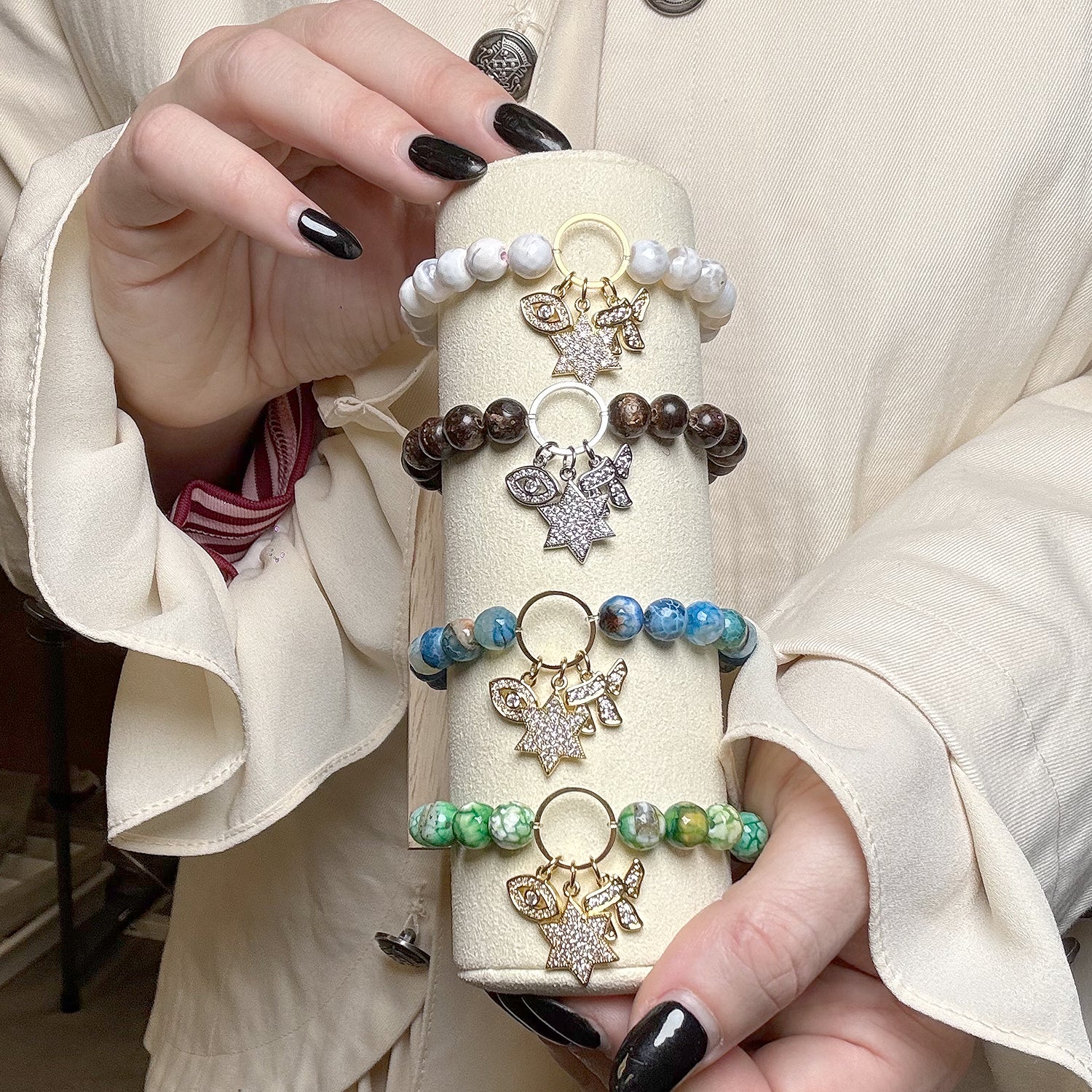 Love Lisa Lynn Star of David gemstone bracelet stack display with charms