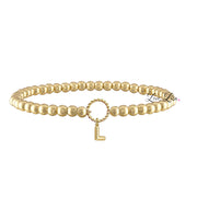 madison initial charm beaded bracelet gold brass beads 4mm beaded bracelet with gold letter charm
