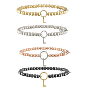 madison initial charm beaded bracelet brass beads beaded bracelet with initial charm detail
