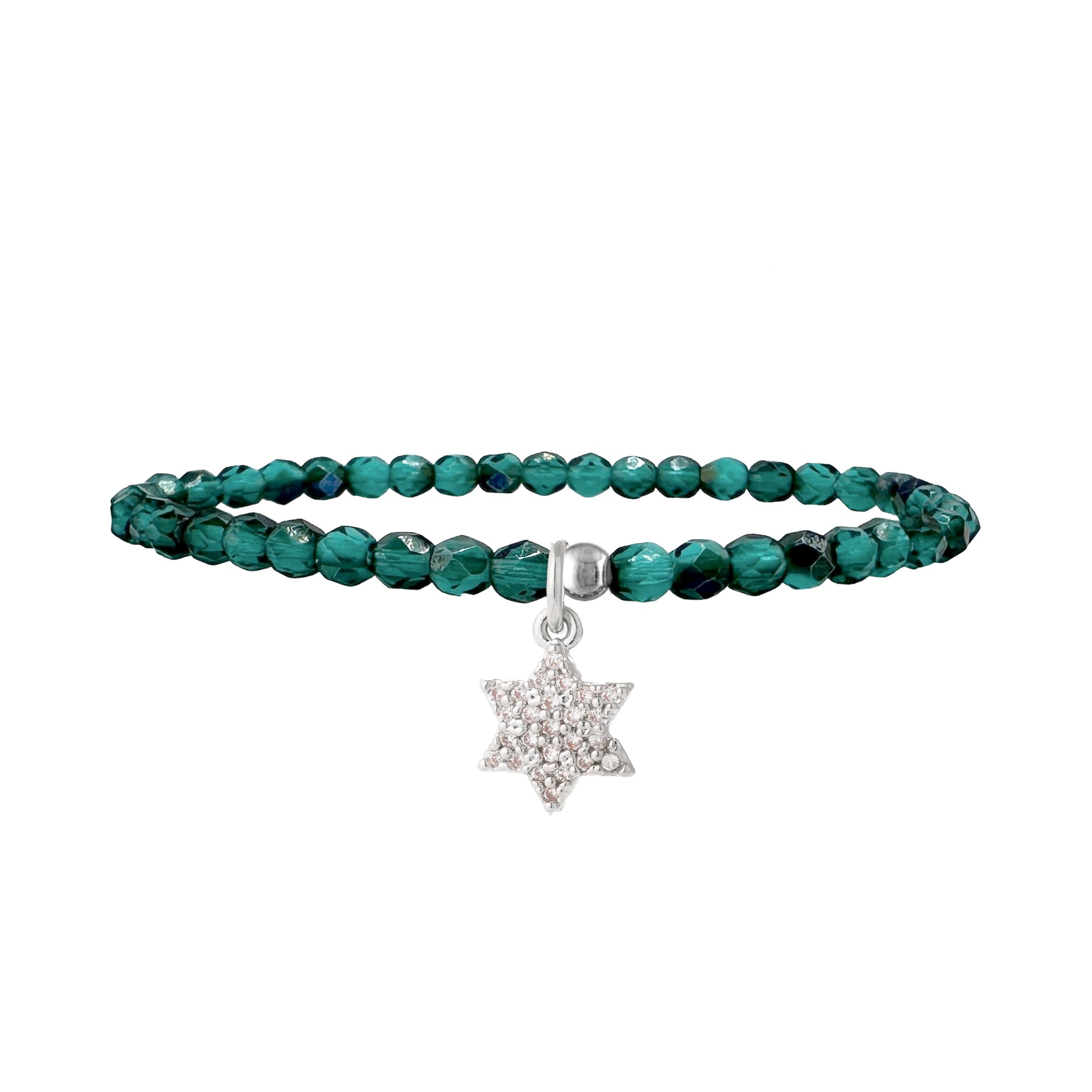 Madison little Star of David charm bracelet classic green crystal beaded Judaica jewelry