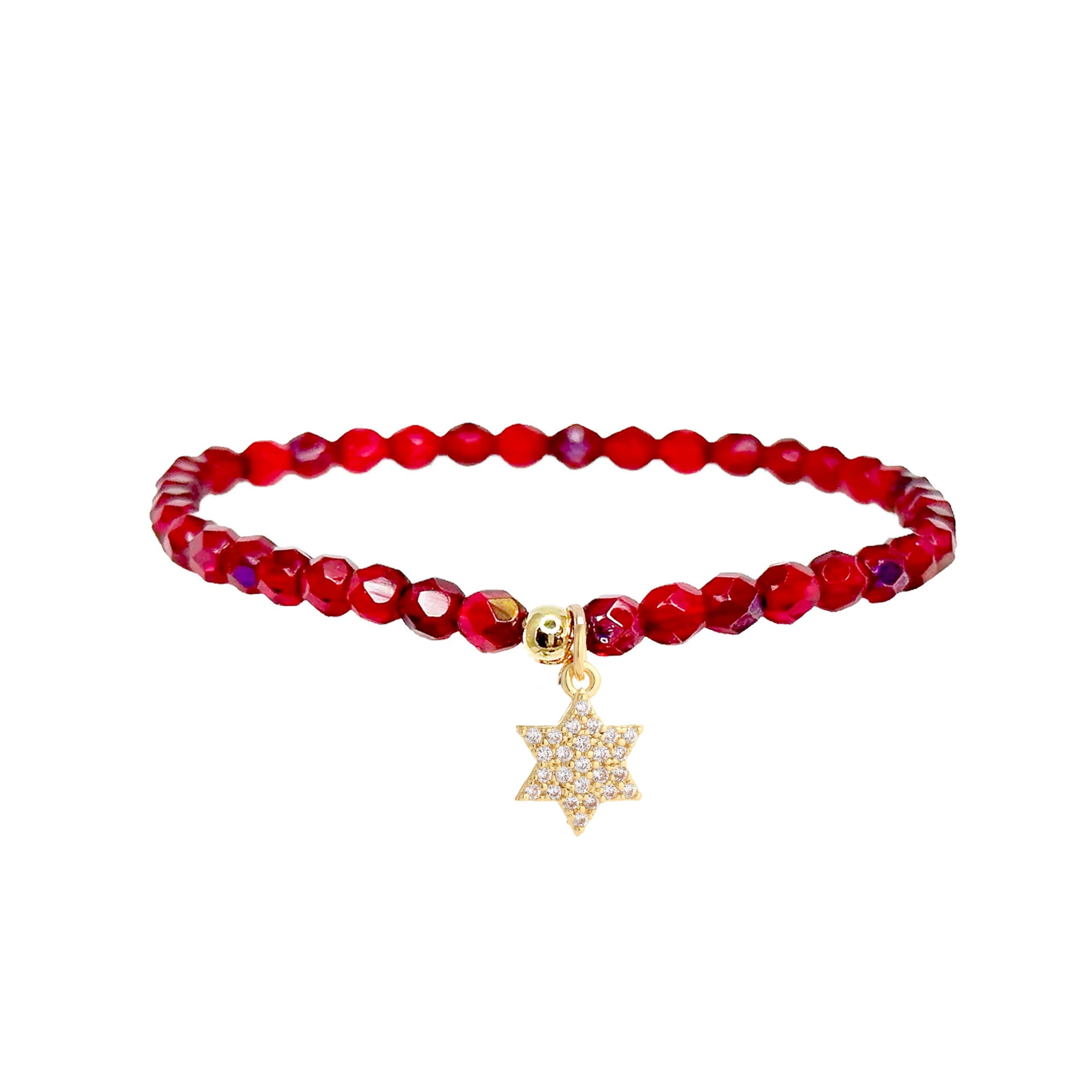Madison little Star of David charm bracelet fiery red crystal beaded Judaica jewelry