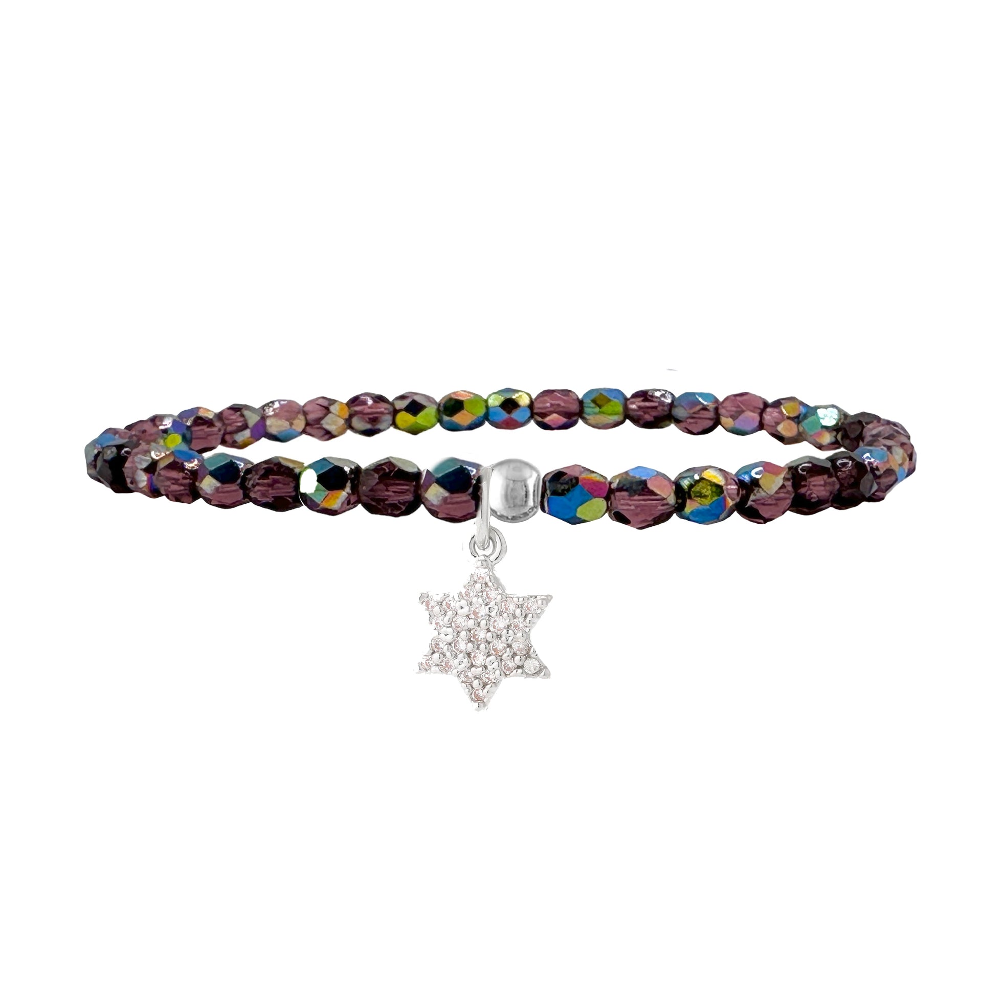 Madison little Star of David charm bracelet purple crystal beaded Judaica jewelry