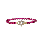 madison star of david bracelet beetroot pink beads with pave star charm