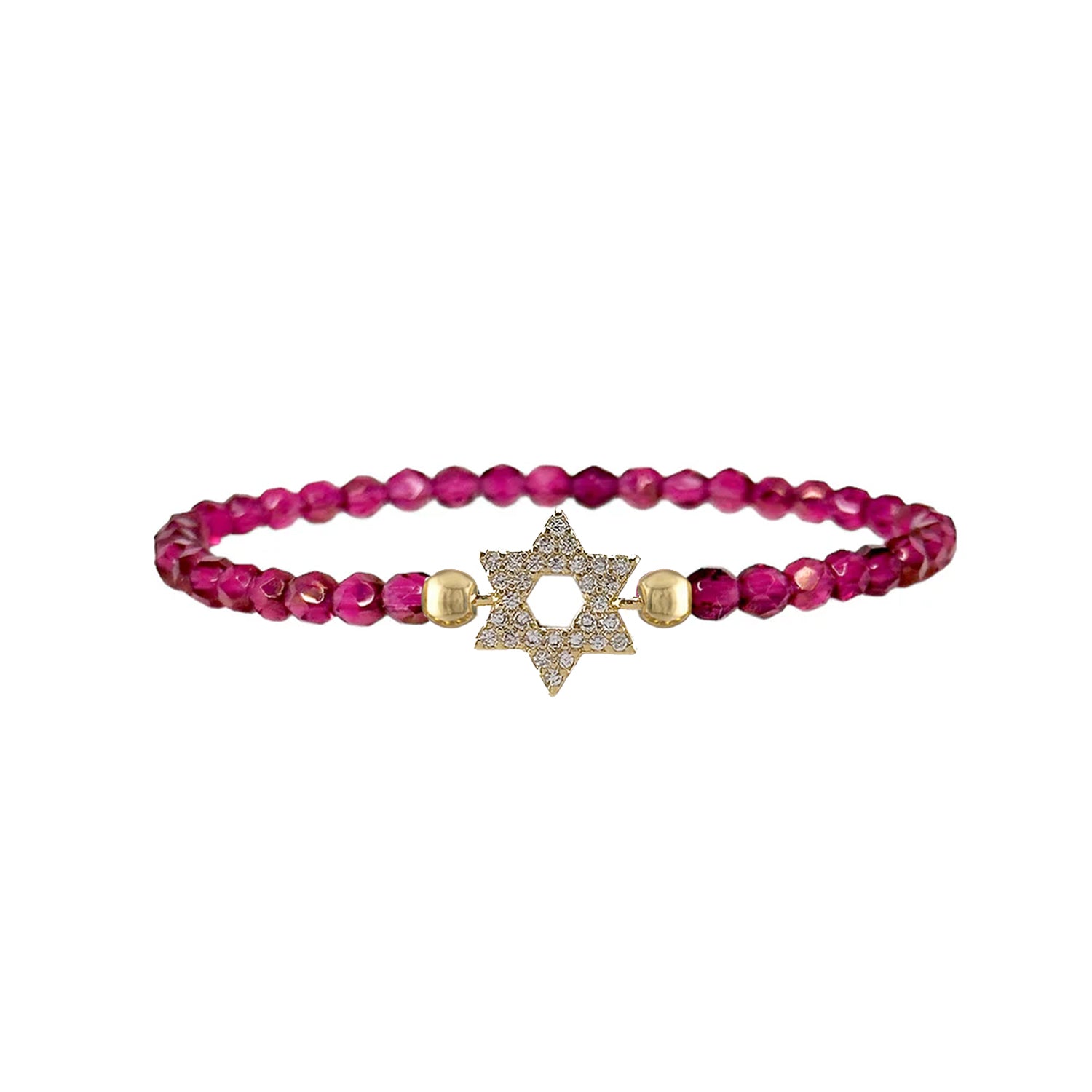 madison star of david bracelet beetroot pink beads with pave star charm