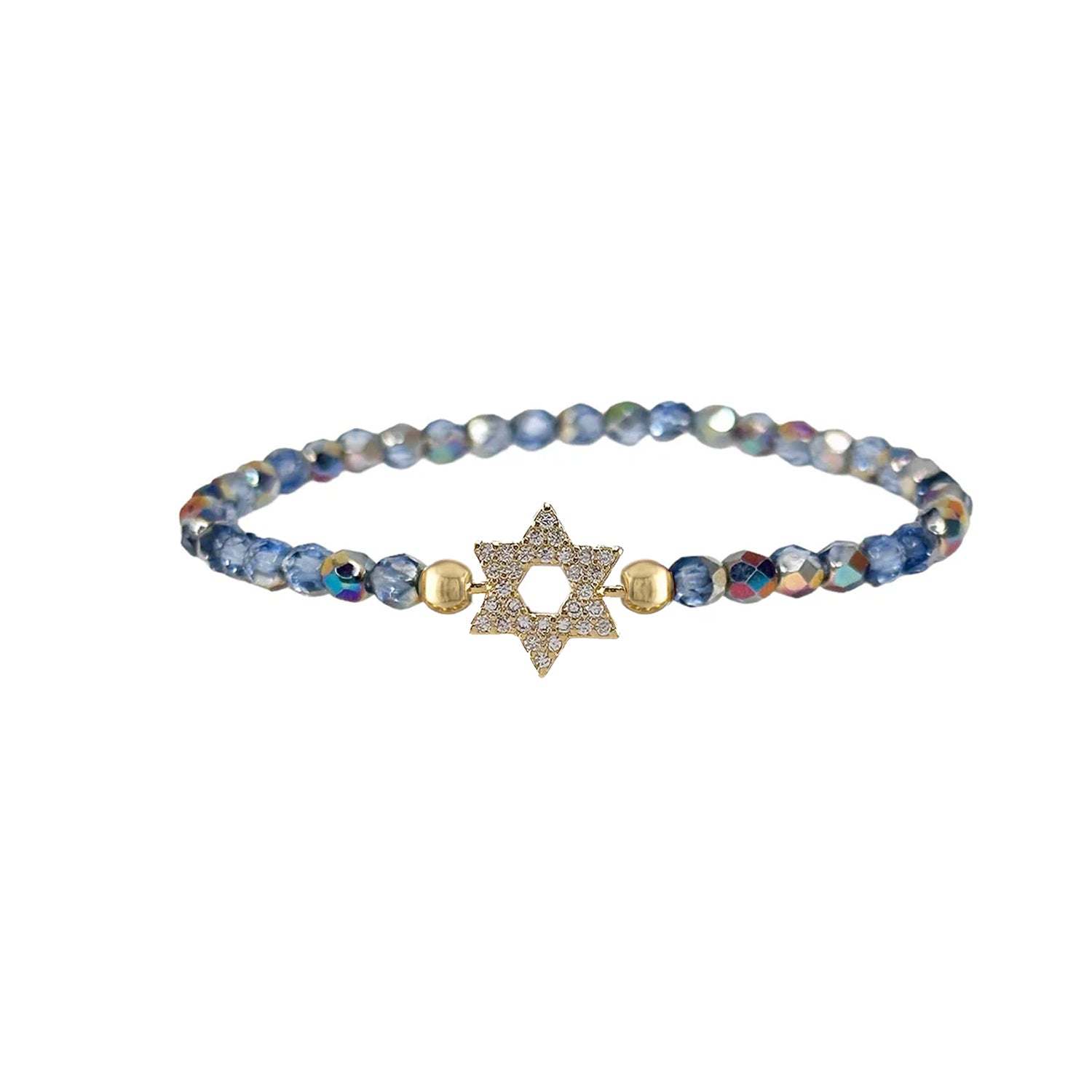 madison star of david bracelet summer song light blue beads with pave star charm