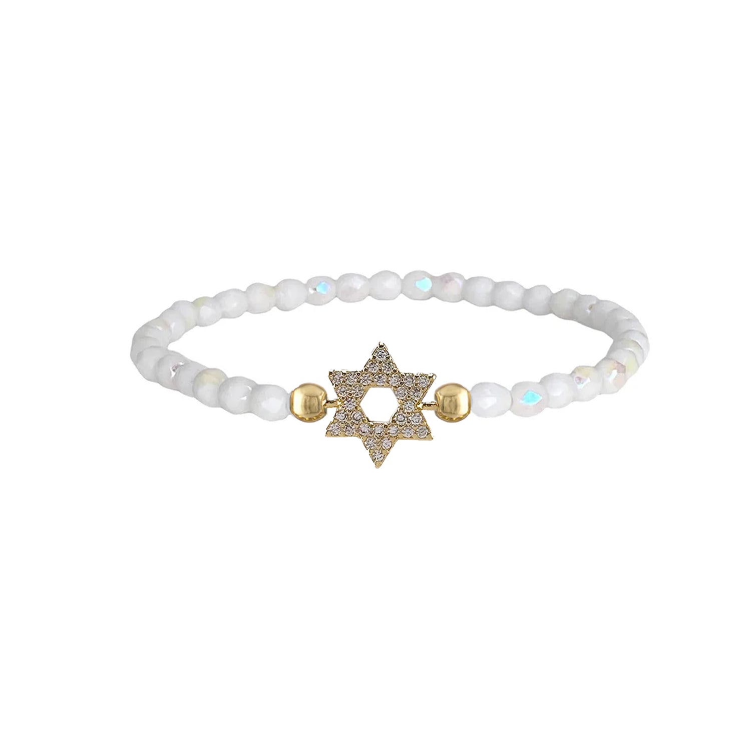 madison star of david bracelet white beads with pave star charm