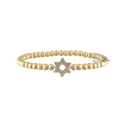 gold metal bead star of david bracelet 3mm stretch polished beads gold pave charm