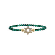 green crystal star of david beaded bracelet 3mm stretch faceted beads gold pave charm