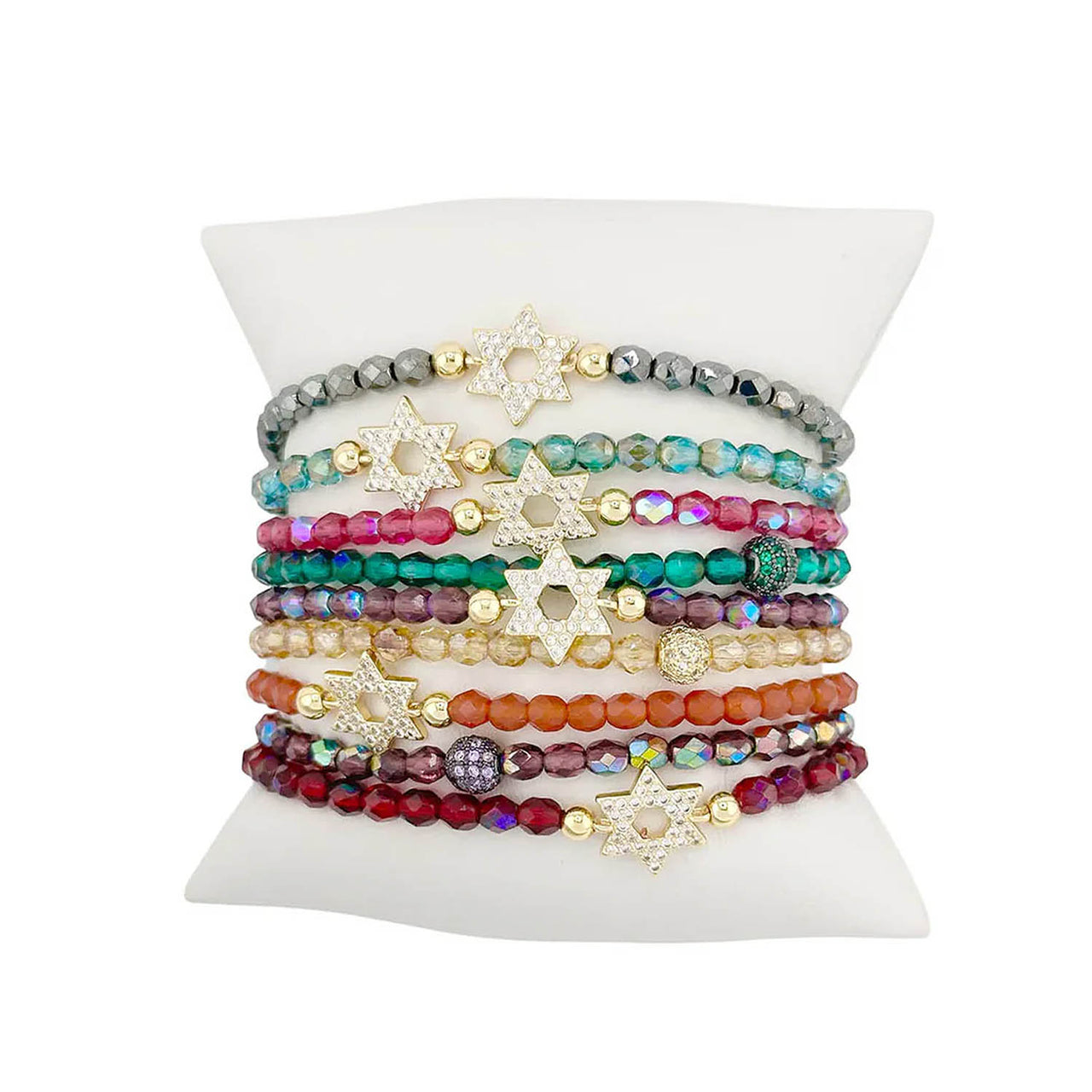 Love Lisa multicolor star of david crystal beaded bracelet stack pavé charm 3mm stretch judaica jewelry