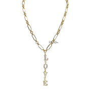 Love Lisa maeve love drop necklace gold vertical pave love pendant polished link chain