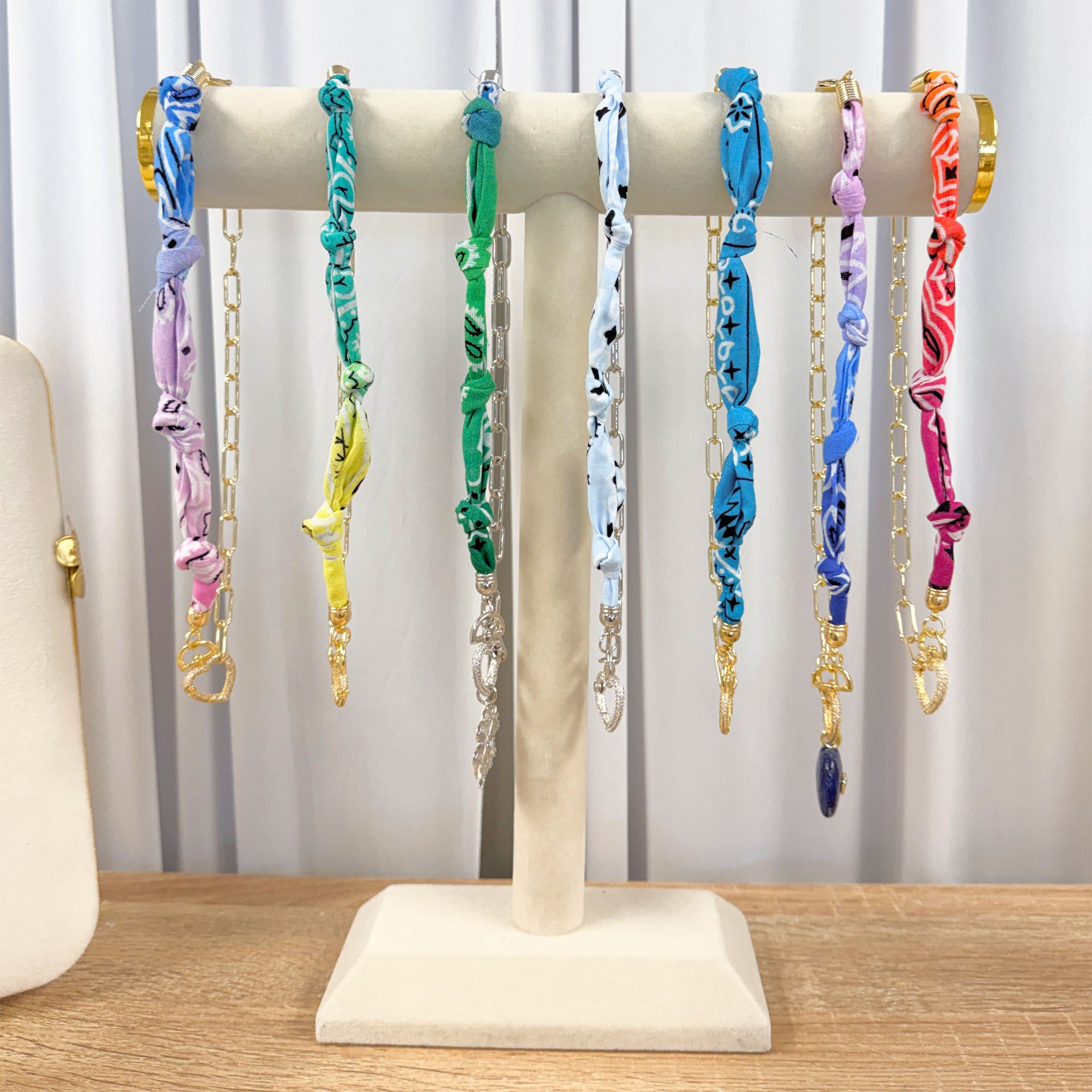 Love Lisa Marbella Heart Link Bandana Necklaces displayed in multiple colorful bandana styles with heart clasps