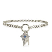 Mariano crystal Italian horn anklet in silver with curb chain round ring clasp evil eye and mano cornuto charms