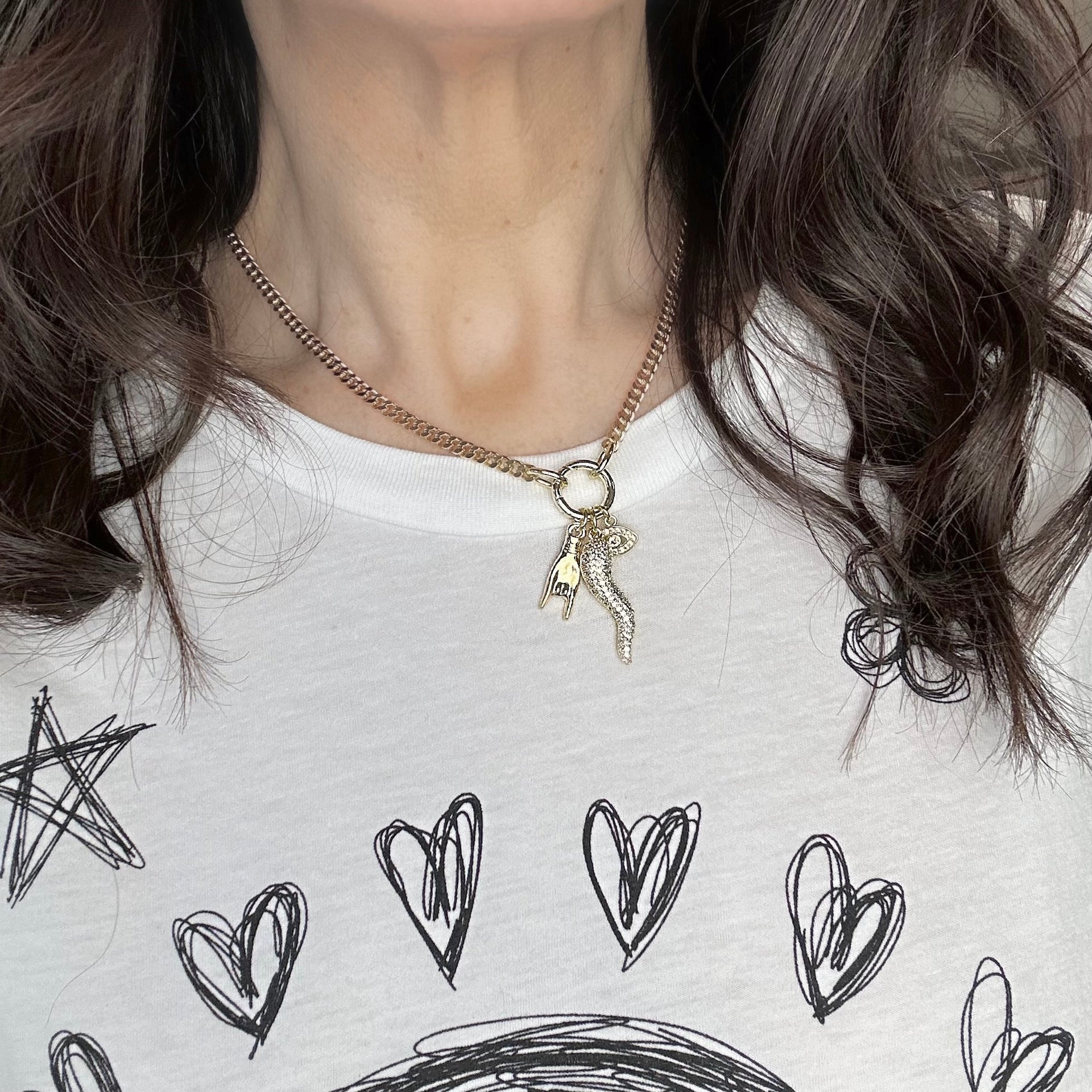 Love Lisa Mariano Crystal Italian Horn Cornicello Necklace Gold